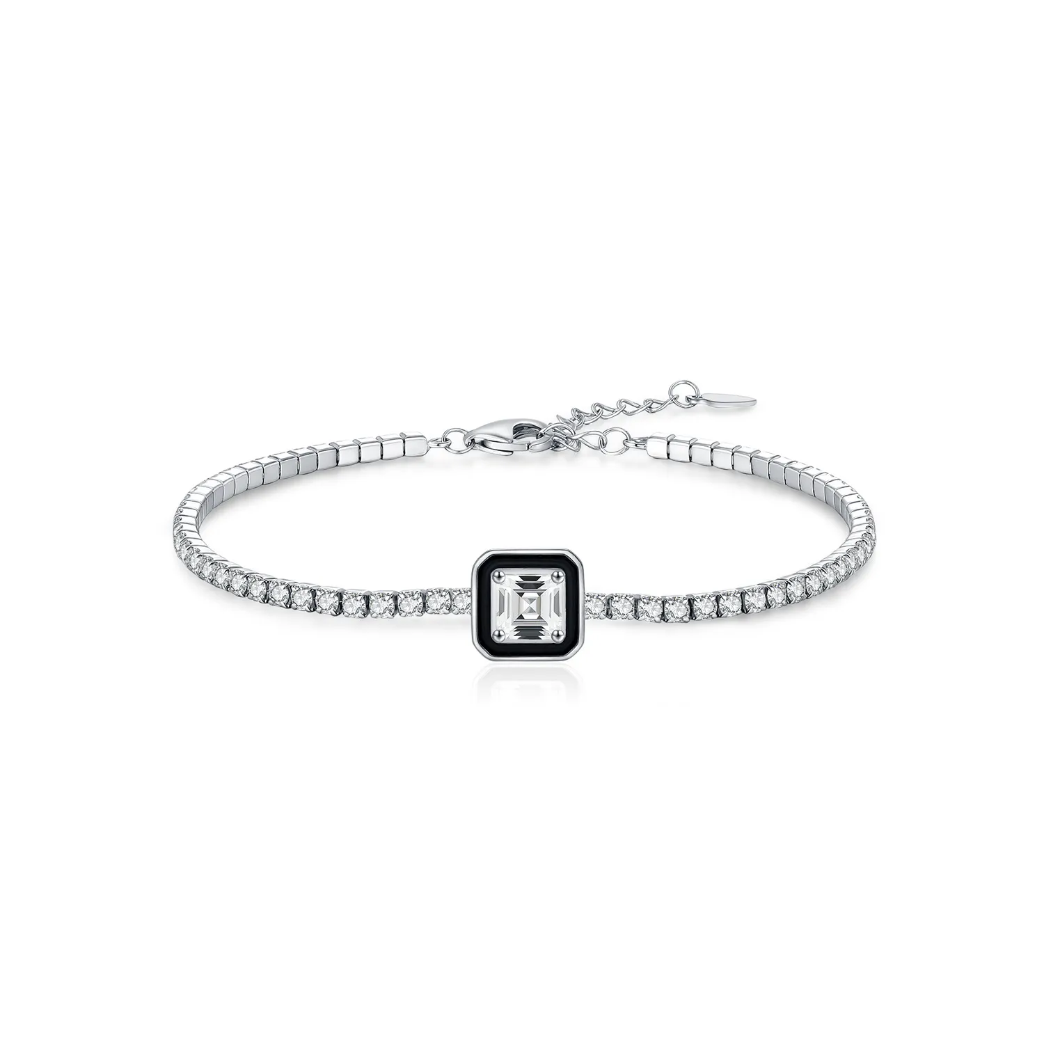 925 Sterling Silver Black Enamel Square CZ Slider Tennis Bracelet 100100239 925 Sterling Silver Black Enamel Square CZ Slider Tennis Bracelet 100100239