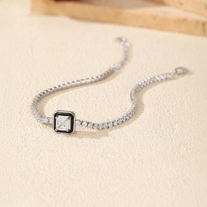 925 Sterling Silver Black Enamel Square CZ Slider Tennis Bracelet 100100239 925 Sterling Silver Black Enamel Square CZ Slider Tennis Bracelet 100100239