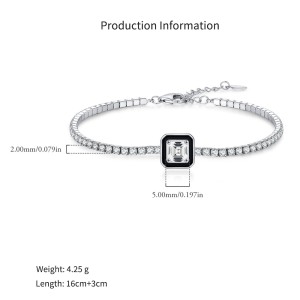 925 Sterling Silver Black Enamel Square CZ Slider Tennis Bracelet 100100239 925 Sterling Silver Black Enamel Square CZ Slider Tennis Bracelet 100100239
