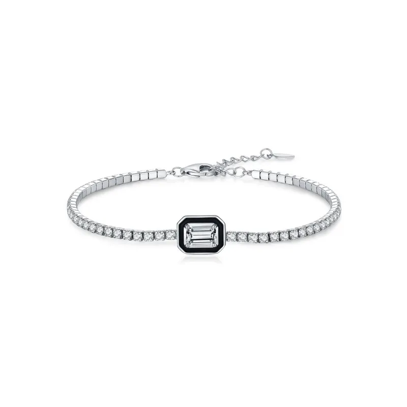 925 Sterling Silver Black Enamel Rectangle CZ Slider Tennis Bracelet 100100240 925 Sterling Silver Black Enamel Rectangle CZ Slider Tennis Bracelet 100100240