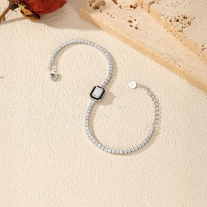 925 Sterling Silver Black Enamel Rectangle CZ Slider Tennis Bracelet 100100240 925 Sterling Silver Black Enamel Rectangle CZ Slider Tennis Bracelet 100100240