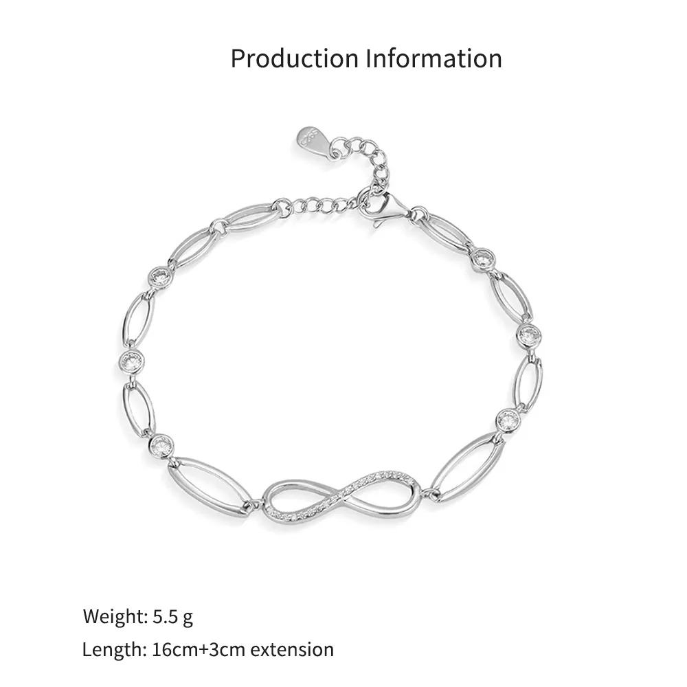 925 Sterling Silver Geometric Infinity Link Bracelet 100100241 - image2