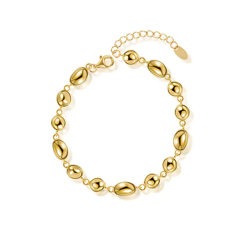 925 Sterling Silver Geometric Concave Oval Bracelet 100100247