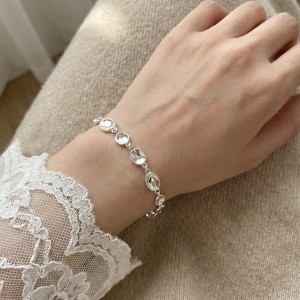 925 Sterling Silver Geometric Concave Oval Bracelet 100100247