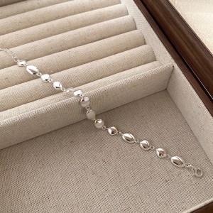 925 Sterling Silver Geometric Concave Oval Bracelet 100100247