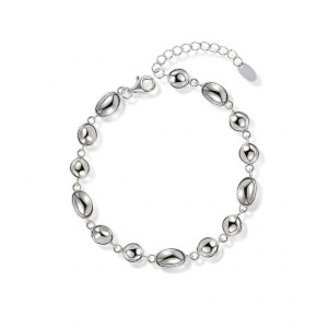 925 Sterling Silver Geometric Concave Oval Bracelet 100100247