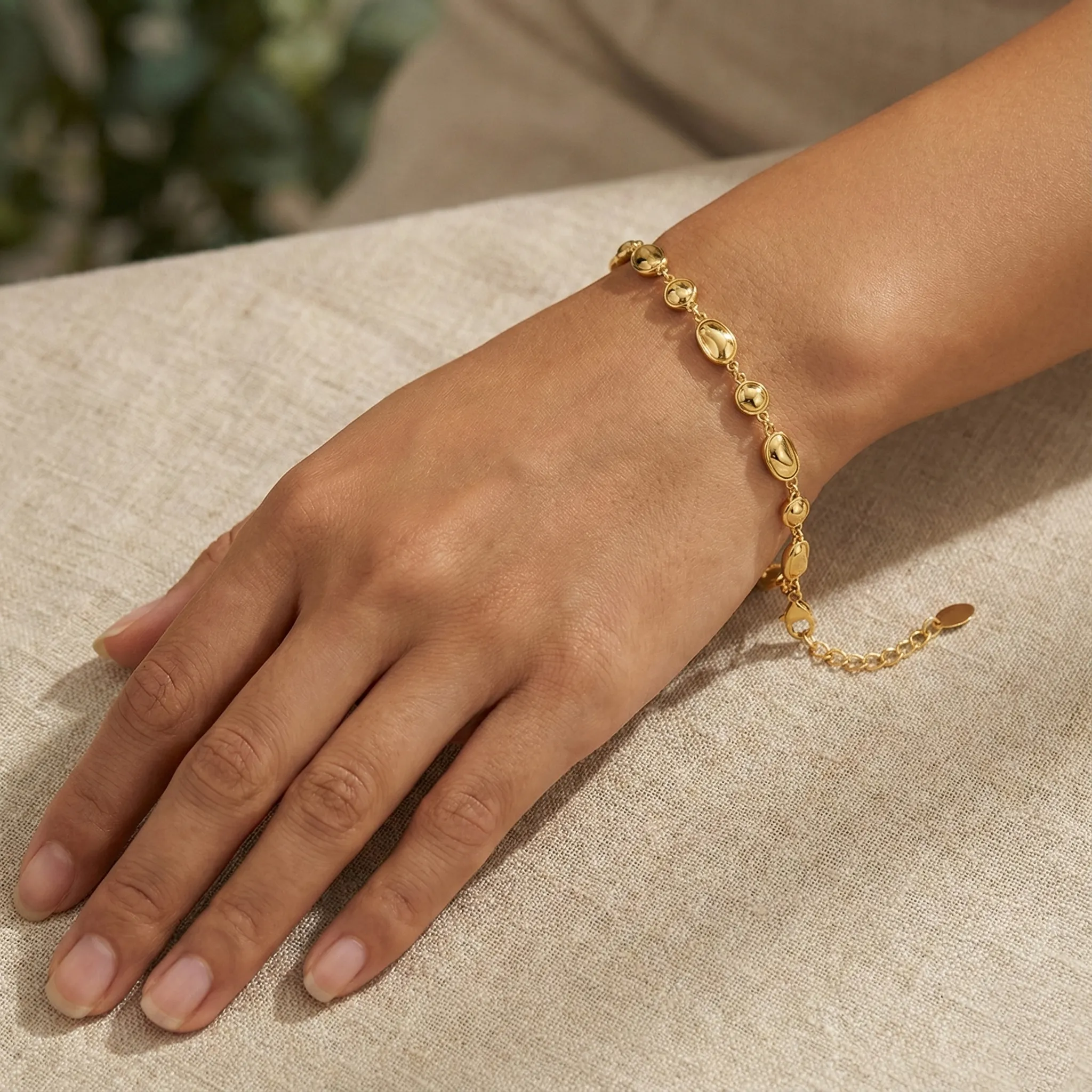 925 Sterling Silver Geometric Concave Oval Bracelet 100100247 - image1