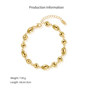 925 Sterling Silver Geometric Concave Oval Bracelet 100100247