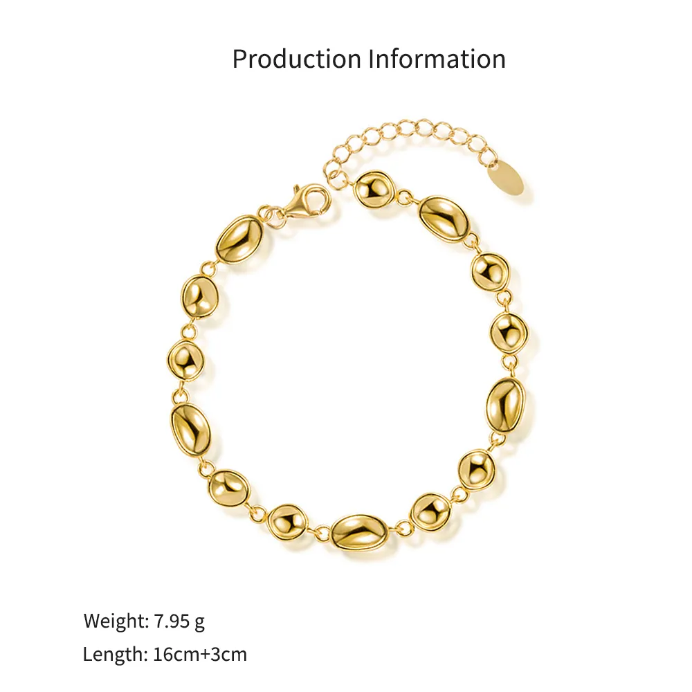 925 Sterling Silver Geometric Concave Oval Bracelet 100100247 - image2