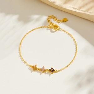 925 Sterling Silver Tri-Color Floral Chain Bracelet 100100248