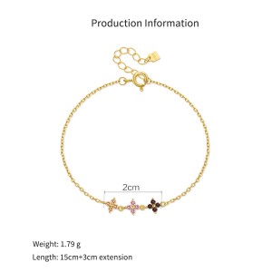 925 Sterling Silver Tri-Color Floral Chain Bracelet 100100248