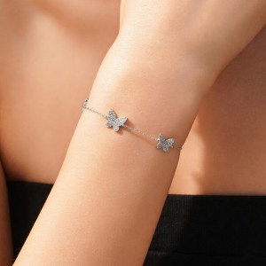925 Sterling Silver Triple Pave Butterfly Bracelet 100100249