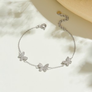 925 Sterling Silver Triple Pave Butterfly Bracelet 100100249
