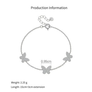 925 Sterling Silver Triple Pave Butterfly Bracelet 100100249