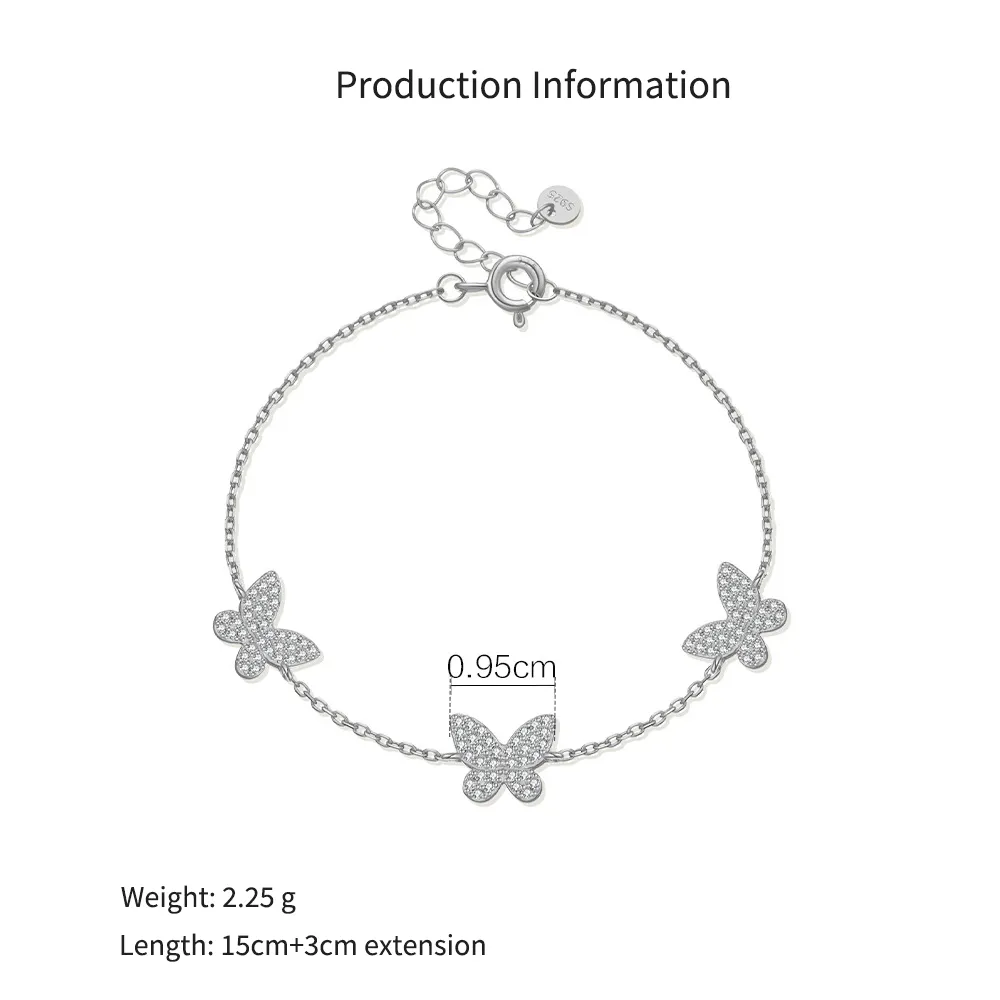 925 Sterling Silver Triple Pave Butterfly Bracelet 100100249 - image2