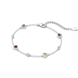 925 Sterling Silver Multi-Color Heart Station Bracelet 100100253