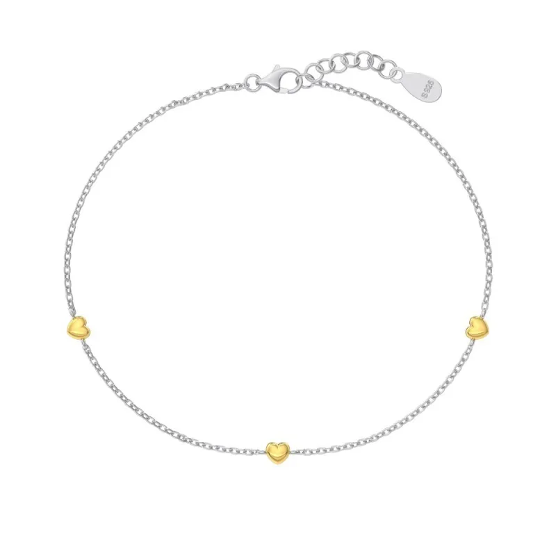 925 Sterling Silver Two-Tone Heart Station Bracelet 100100254