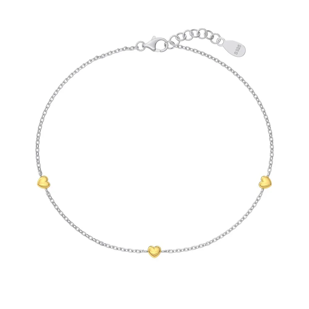 925 Sterling Silver Two-Tone Heart Station Bracelet 100100254