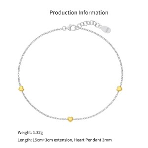 925 Sterling Silver Two-Tone Heart Station Bracelet 100100254