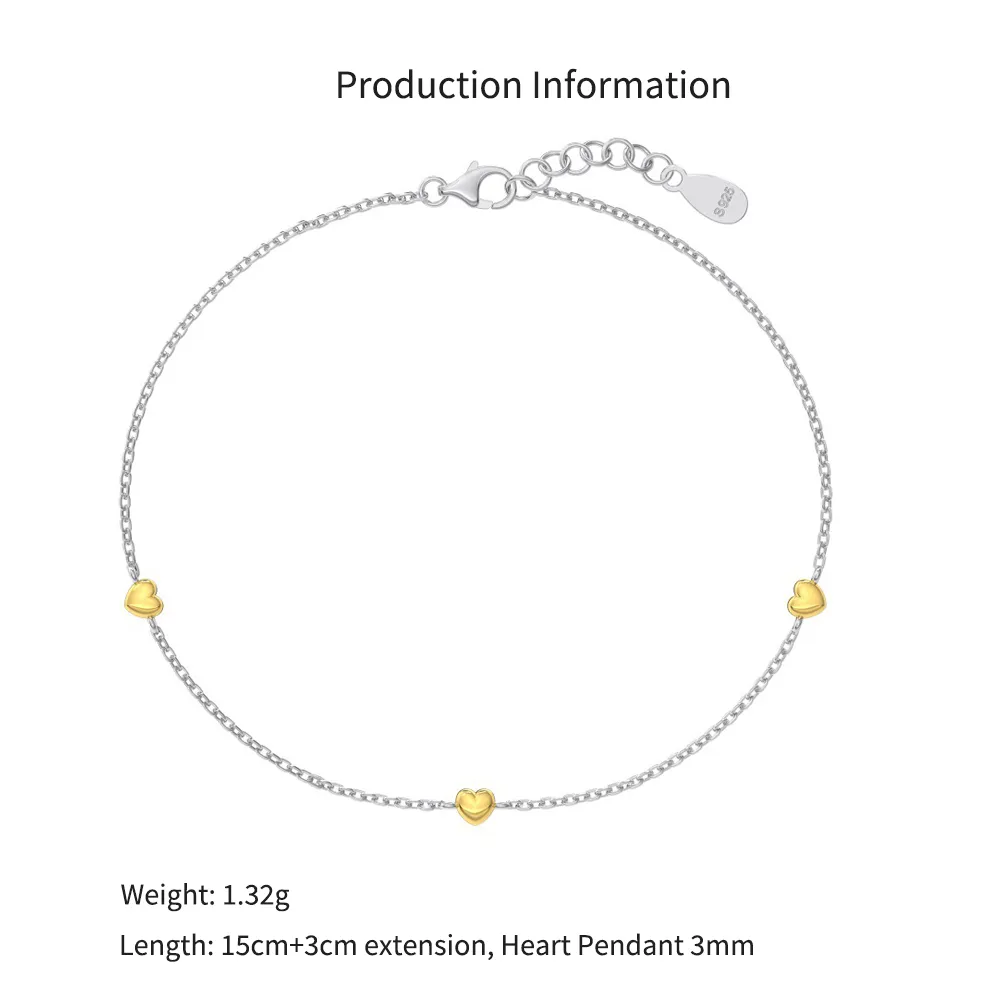 925 Sterling Silver Two-Tone Heart Station Bracelet 100100254 - image2