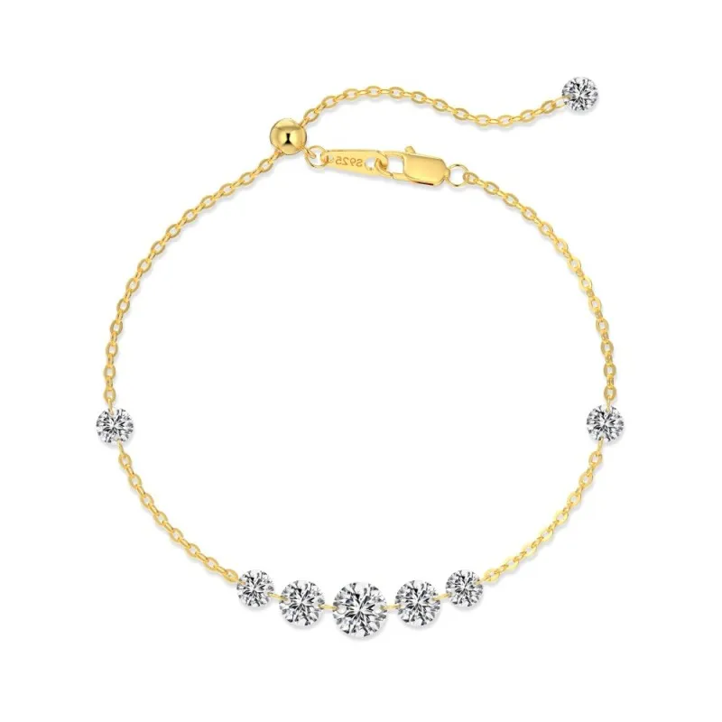 925 Sterling Silver Floating Zircon Station Bracelet 100100255