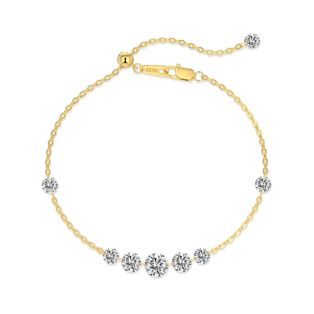 925 Sterling Silver Floating Zircon Station Bracelet 100100255
