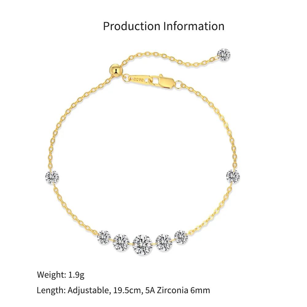 925 Sterling Silver Floating Zircon Station Bracelet 100100255 - image2