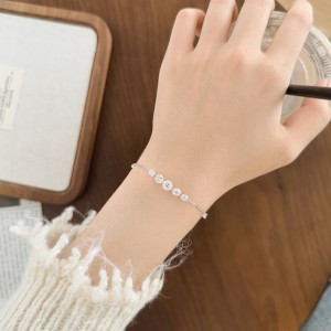 925 Sterling Silver Floating Zircon Station Bracelet 100100255
