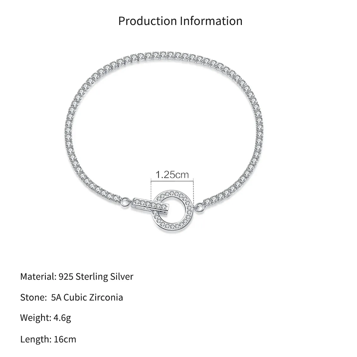 Wholesale 925 Sterling Silver CZ Tennis Chain Toggle Bracelet 100100256 - image2