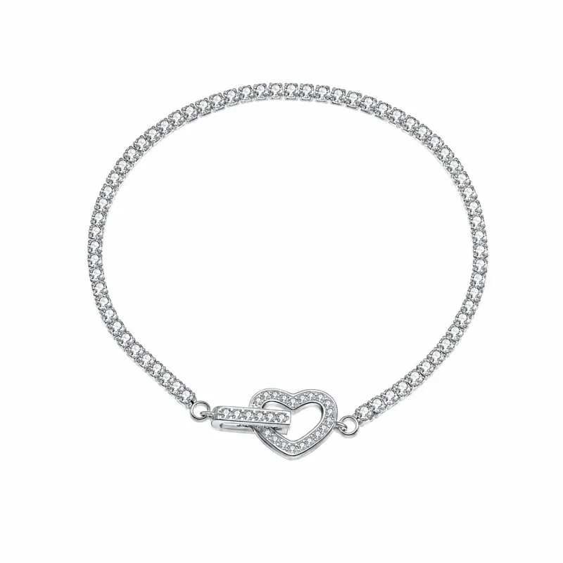 Wholesale 925 Sterling Silver CZ Tennis Chain Heart Toggle Bracelet 100100257
