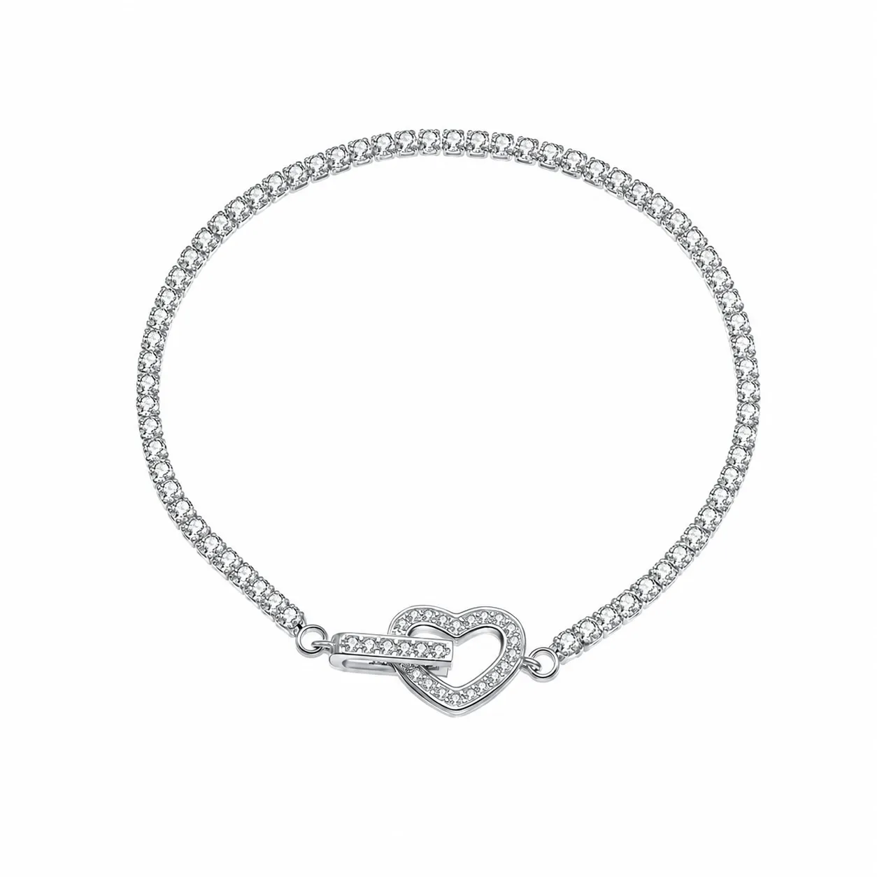 Wholesale 925 Sterling Silver CZ Tennis Chain Heart Toggle Bracelet 100100257 Wholesale 925 Sterling Silver CZ Tennis Chain Heart Toggle Bracelet 100100257