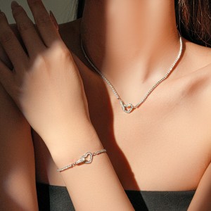 Wholesale 925 Sterling Silver CZ Tennis Chain Heart Toggle Bracelet 100100257 Wholesale 925 Sterling Silver CZ Tennis Chain Heart Toggle Bracelet 100100257