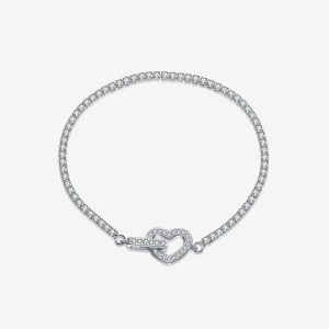 Wholesale 925 Sterling Silver CZ Tennis Chain Heart Toggle Bracelet 100100257 Wholesale 925 Sterling Silver CZ Tennis Chain Heart Toggle Bracelet 100100257