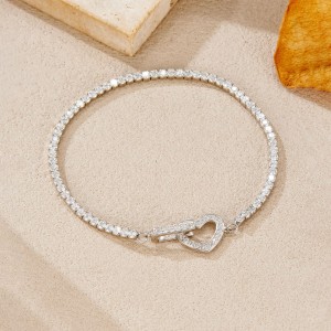 Wholesale 925 Sterling Silver CZ Tennis Chain Heart Toggle Bracelet 100100257 Wholesale 925 Sterling Silver CZ Tennis Chain Heart Toggle Bracelet 100100257