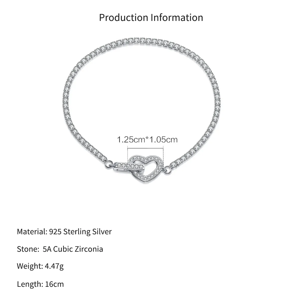 Wholesale 925 Sterling Silver CZ Tennis Chain Heart Toggle Bracelet 100100257 - image2