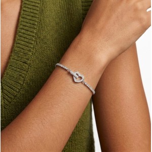 Wholesale 925 Sterling Silver CZ Tennis Chain Heart Toggle Bracelet 100100257 Wholesale 925 Sterling Silver CZ Tennis Chain Heart Toggle Bracelet 100100257