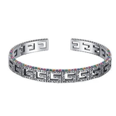 Vintage Zirconia Engraved Cuff Bangles 100200001