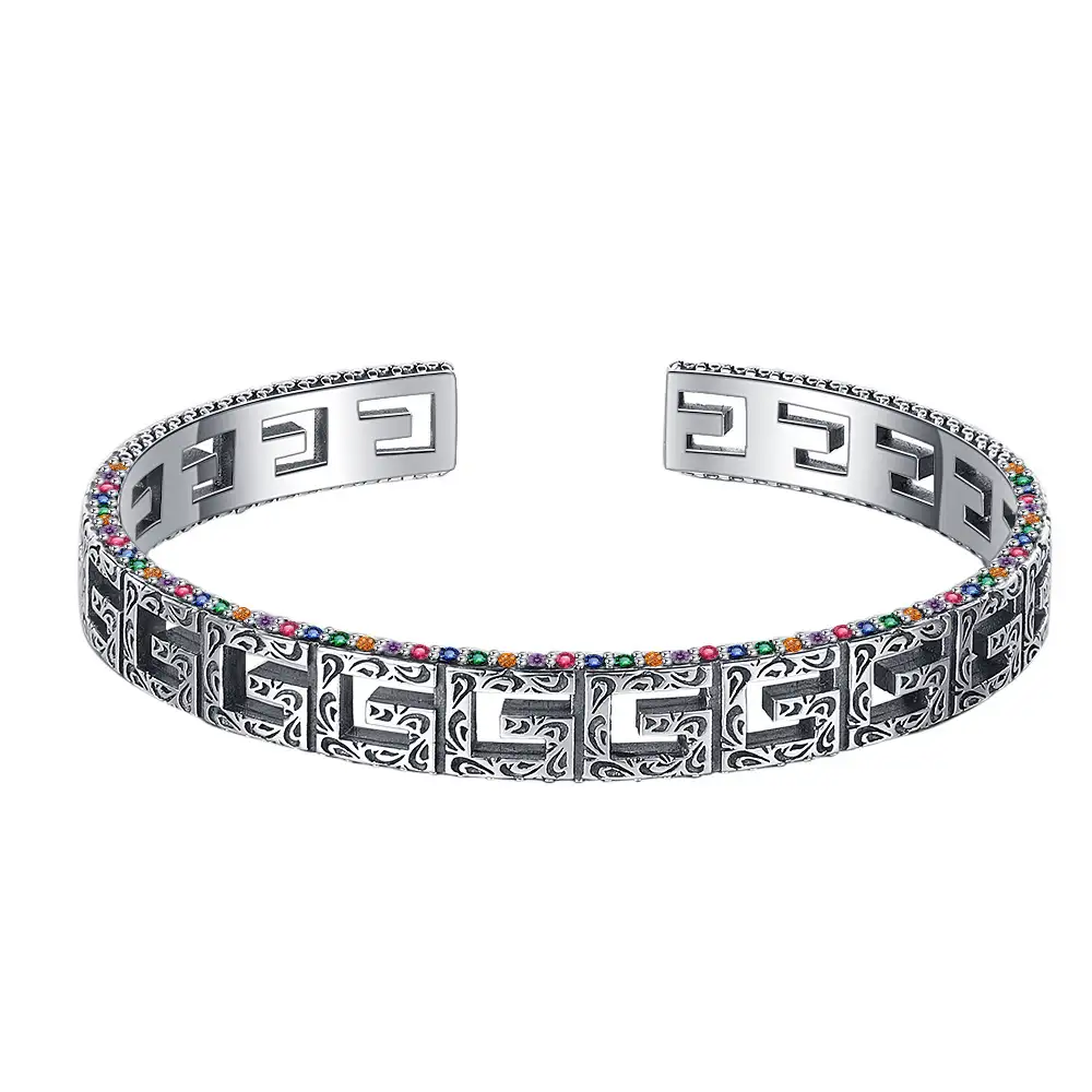 Vintage Zirconia Engraved Cuff Bangles 100200001
