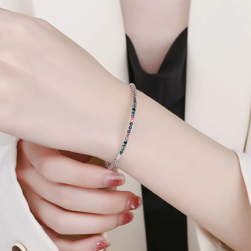 Rainbow Zirconia Simple Cuff Bangles 100200004 - image2