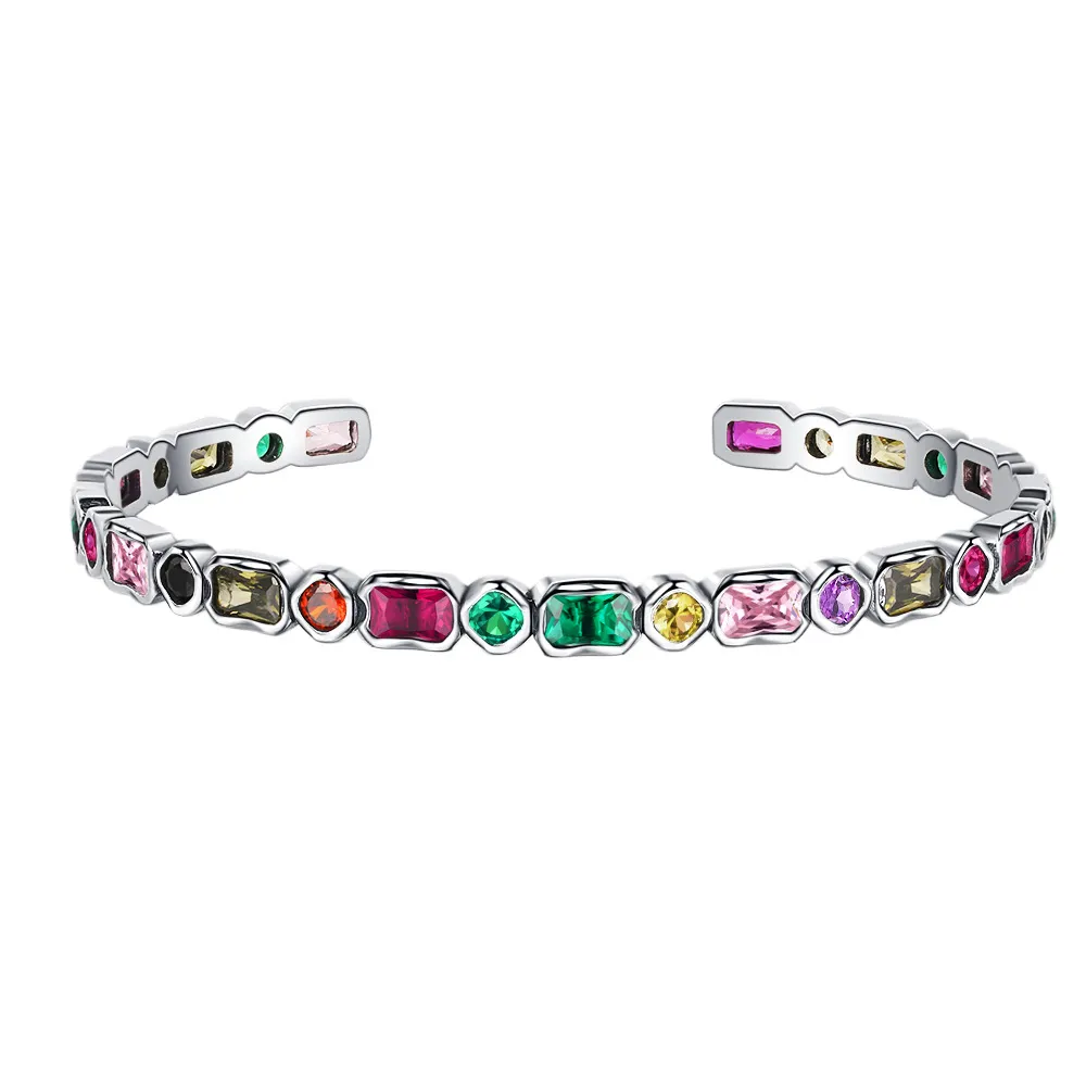 Rainbow Geometric Zirconia Cuff Bangles 100200005