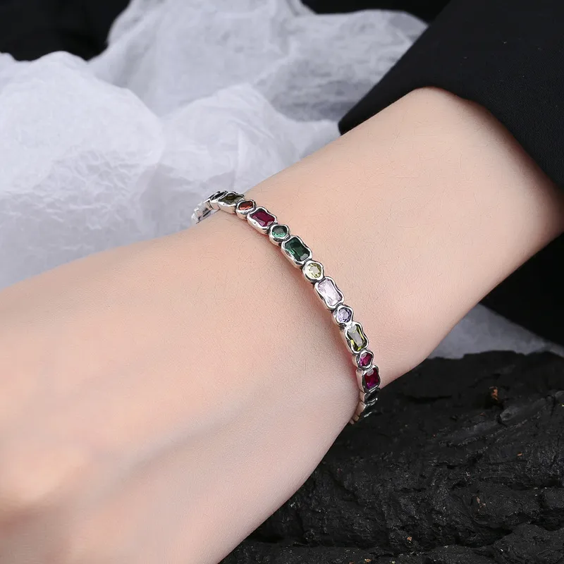 Rainbow Geometric Zirconia Cuff Bangles 100200005 - image2