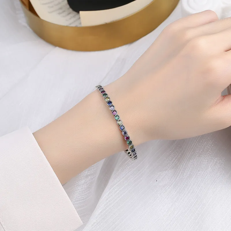 Rainbow Zirconia Engraved Cuff Bangles 100200006 - image2