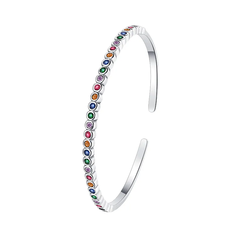 Rainbow Round Zirconia Cuff Bangles 100200007