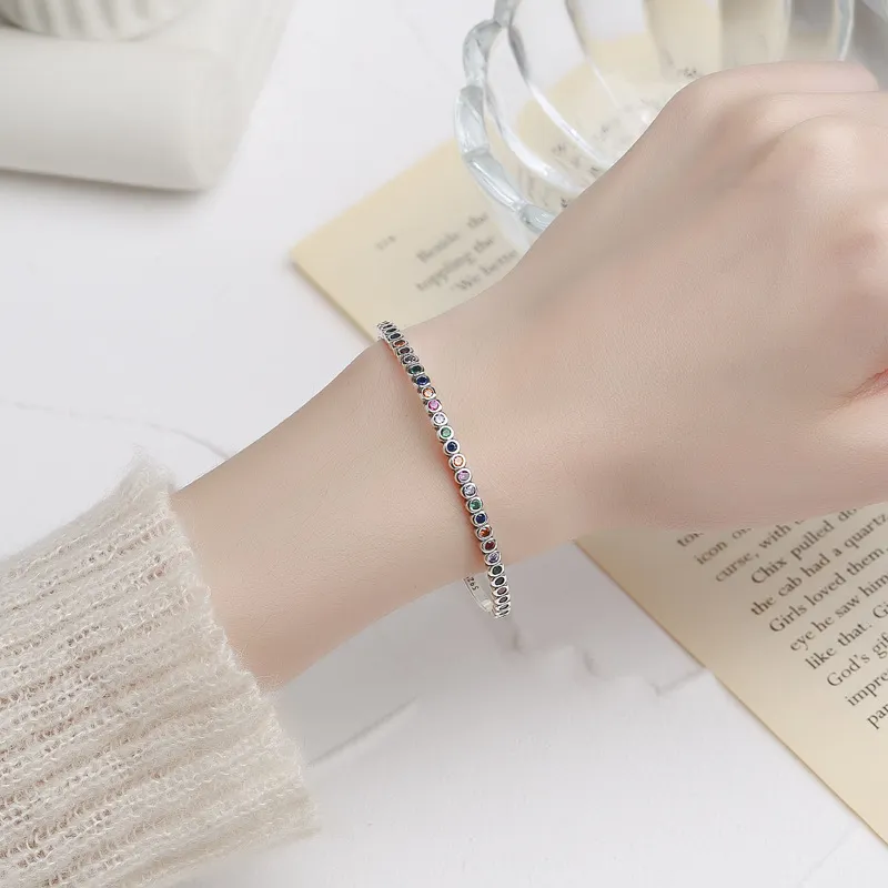 Rainbow Round Zirconia Cuff Bangles 100200007 - image2
