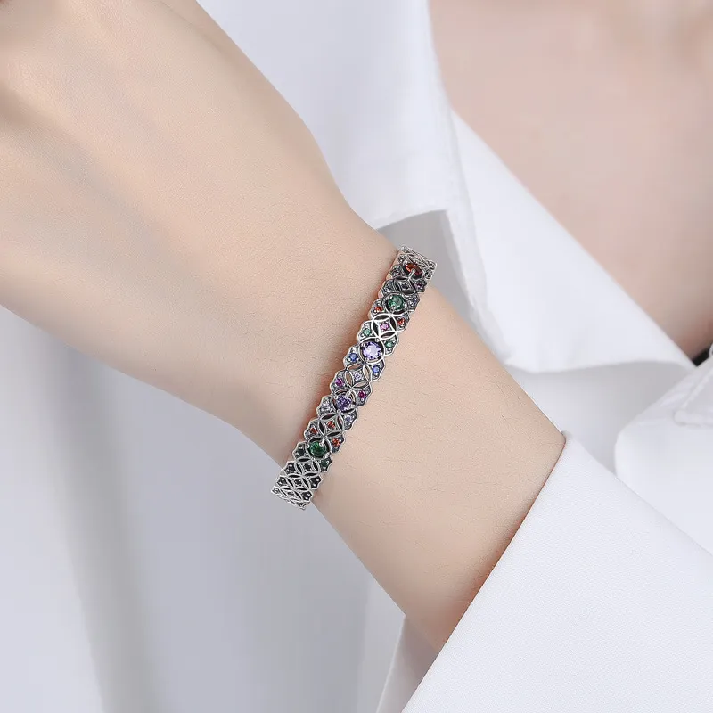 Vintage Rainbow Zirconia Flower Cuff Bangles 100200009 - image2