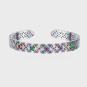 Vintage Rainbow Zirconia Flower Cuff Bangles 100200009 Vintage Rainbow Zirconia Flower Cuff Bangles 100200009