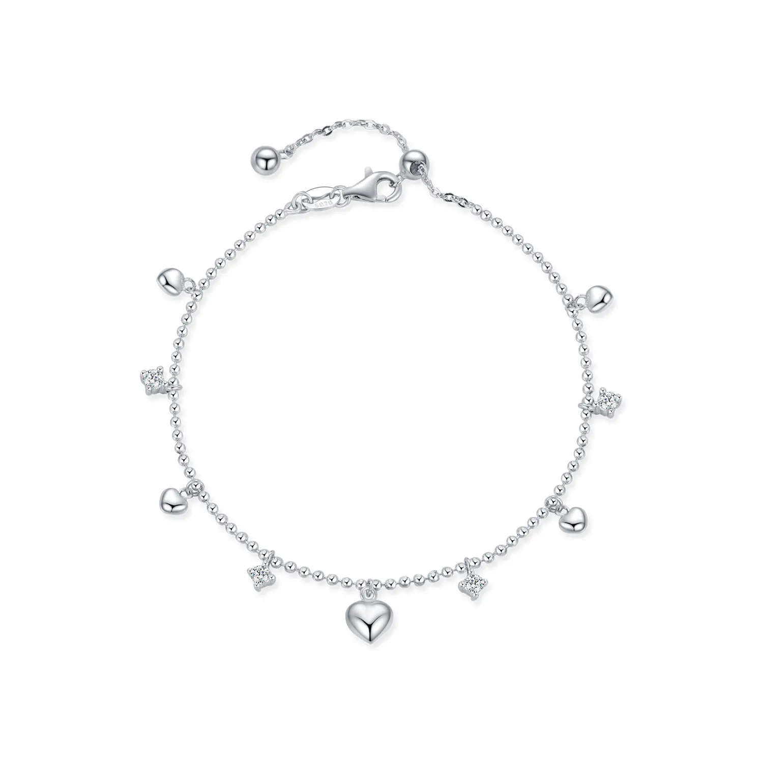 S925 Zirconia Heart Charm Bracelet 100400001