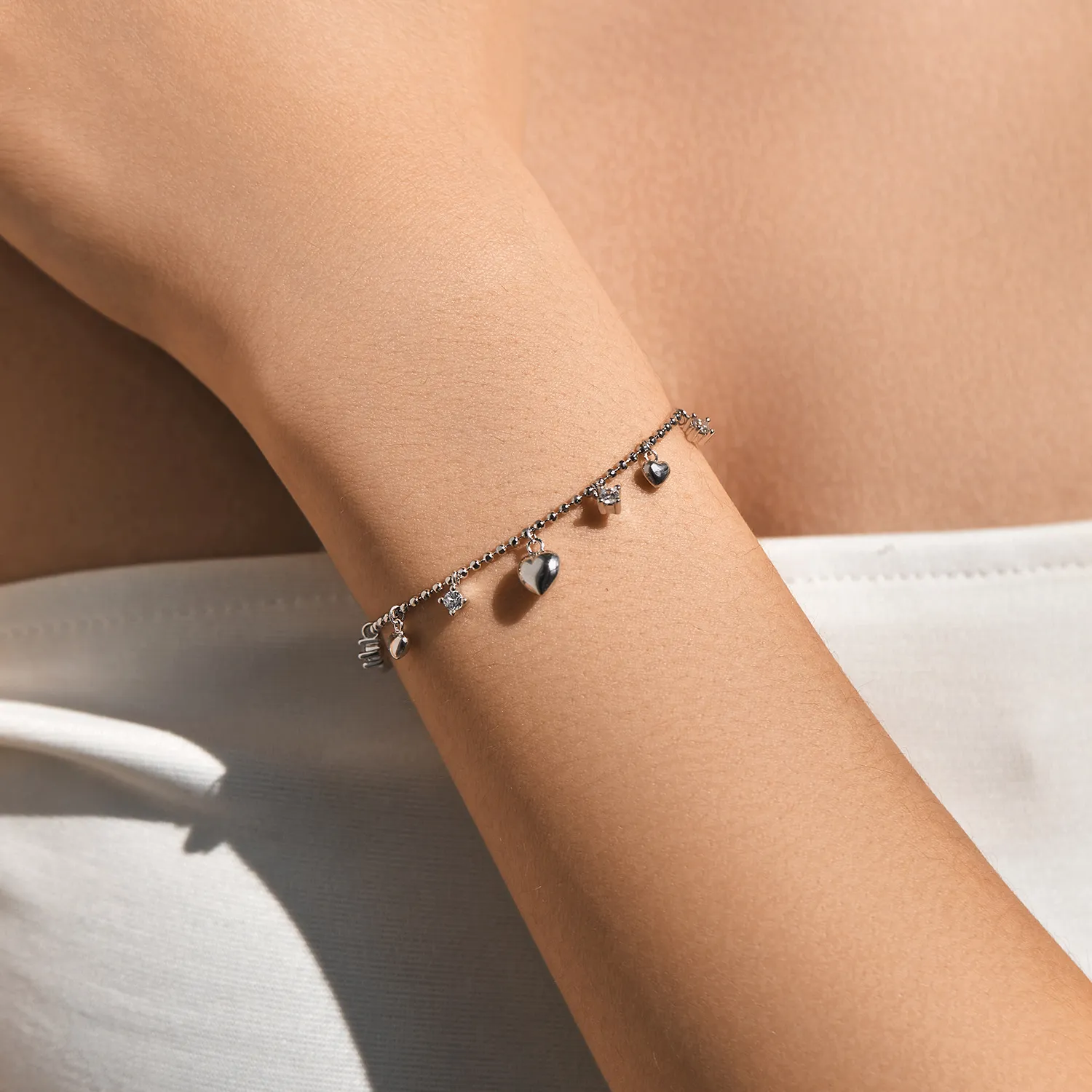 S925 Zirconia Heart Charm Bracelet 100400001 - image1