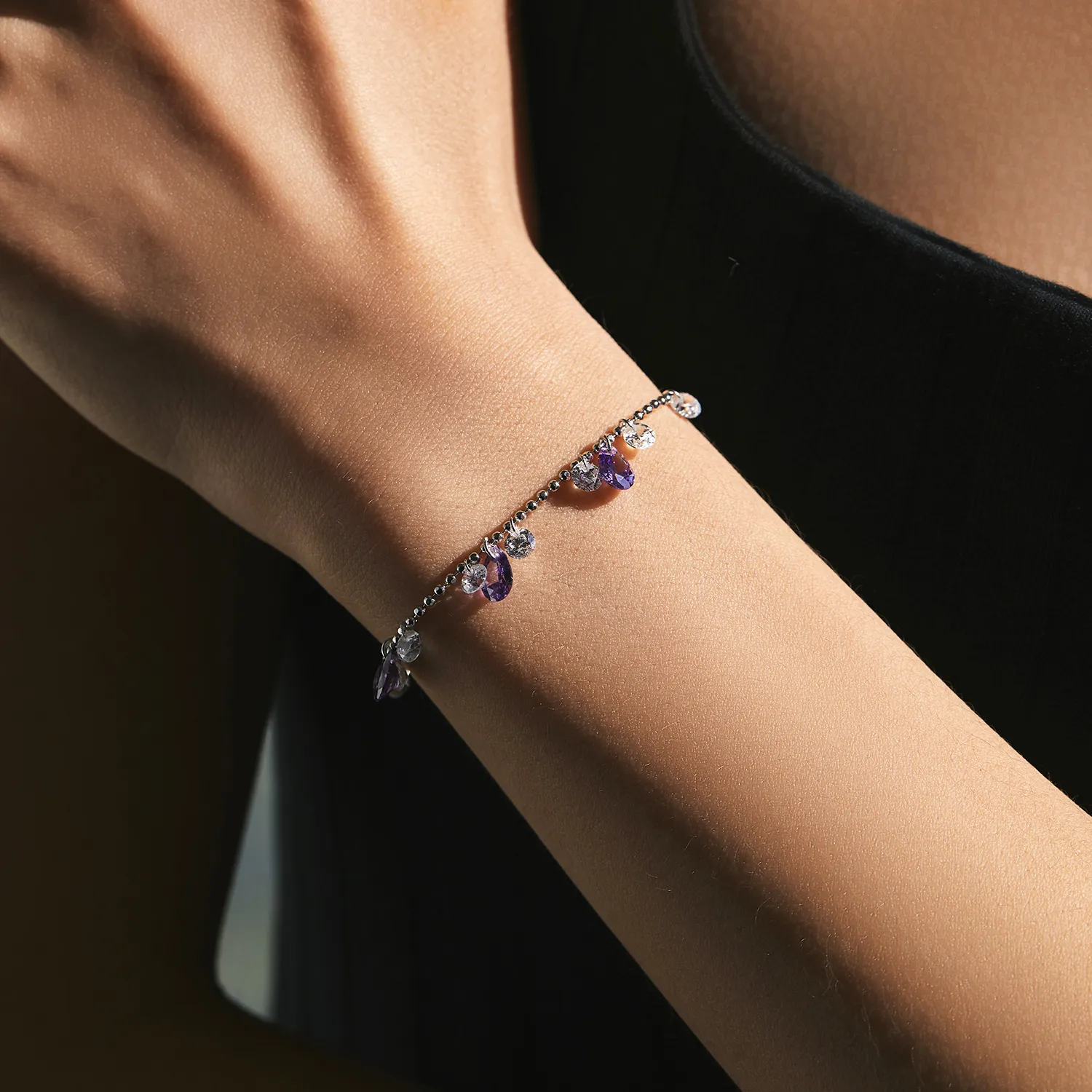 S925 Violet Zirconia Beads Bracelet 100400002 - image1