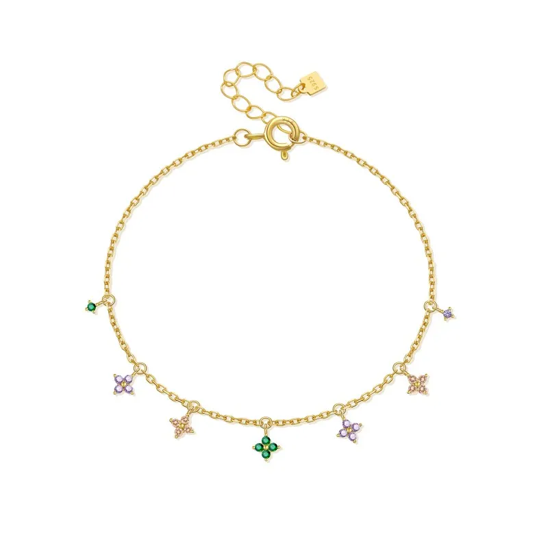 925 Sterling Silver Multi-Color Floral Charm Bracelet 100400004